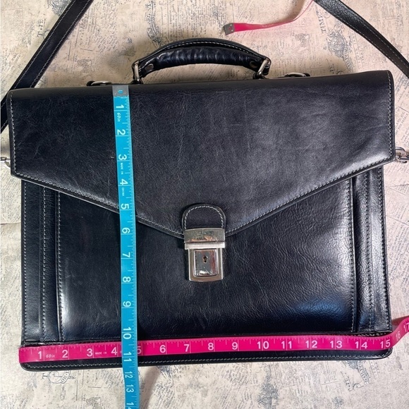 Time Resistance Leather Briefcase - Business Laptop Bag Italian Handmade - Picture 13 of 16